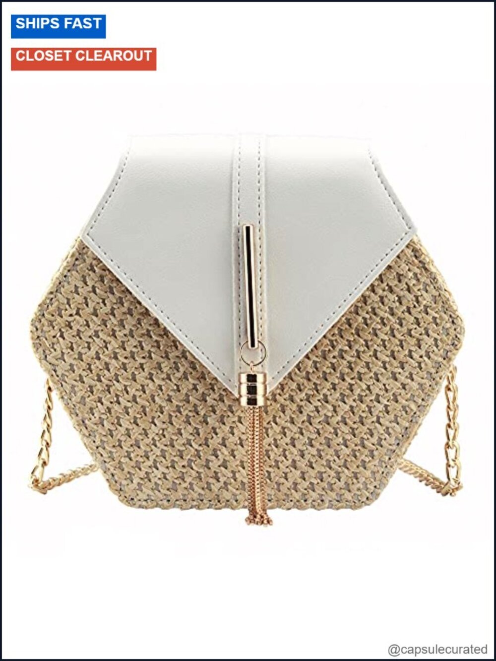 Women's Straw Crossbody Bag with Magnetic Closure, PU Leather